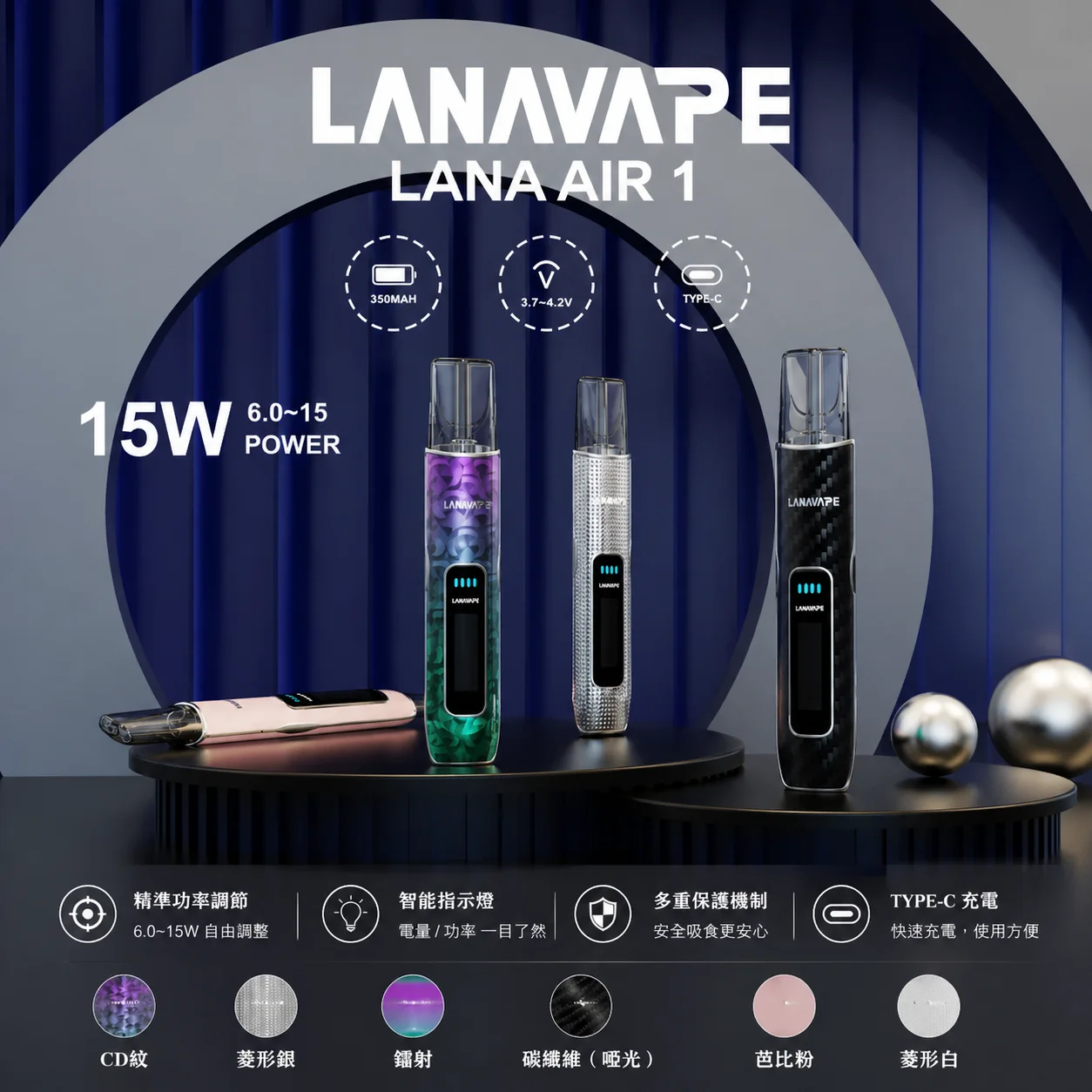 LANA Air 1 電子煙主機:航空鋁合金磨砂質感與極致纖薄設計(台灣現貨)